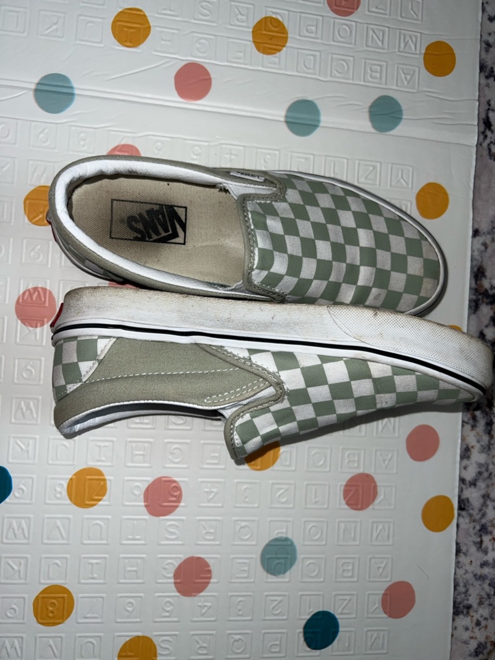 Vans Slip-On Checkerboard Sneakers - Olive Green & White